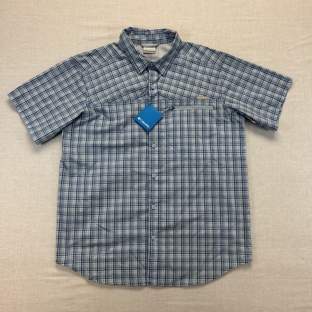 Columbia NEW Sycamore Falls Button Up Shirt Men's Large Blue Plaid Short Sleeve